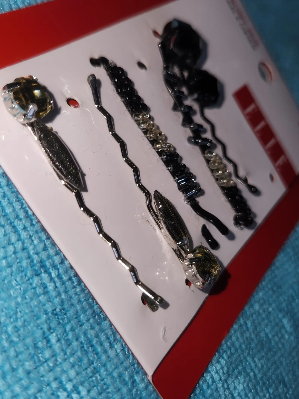 ELLE Crystal and Bead Bobby Pin Set Of 5 - Black & Silver